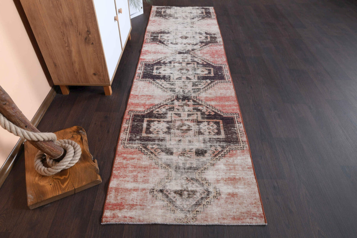 El yapımı vintage yolluk 79x277 cm oryantal desenli yün - detay görünümü