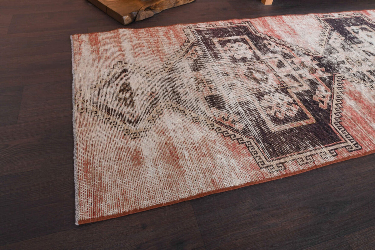 El yapımı vintage yolluk 79x277 cm oryantal desenli yün - kenar ve saçak detayı