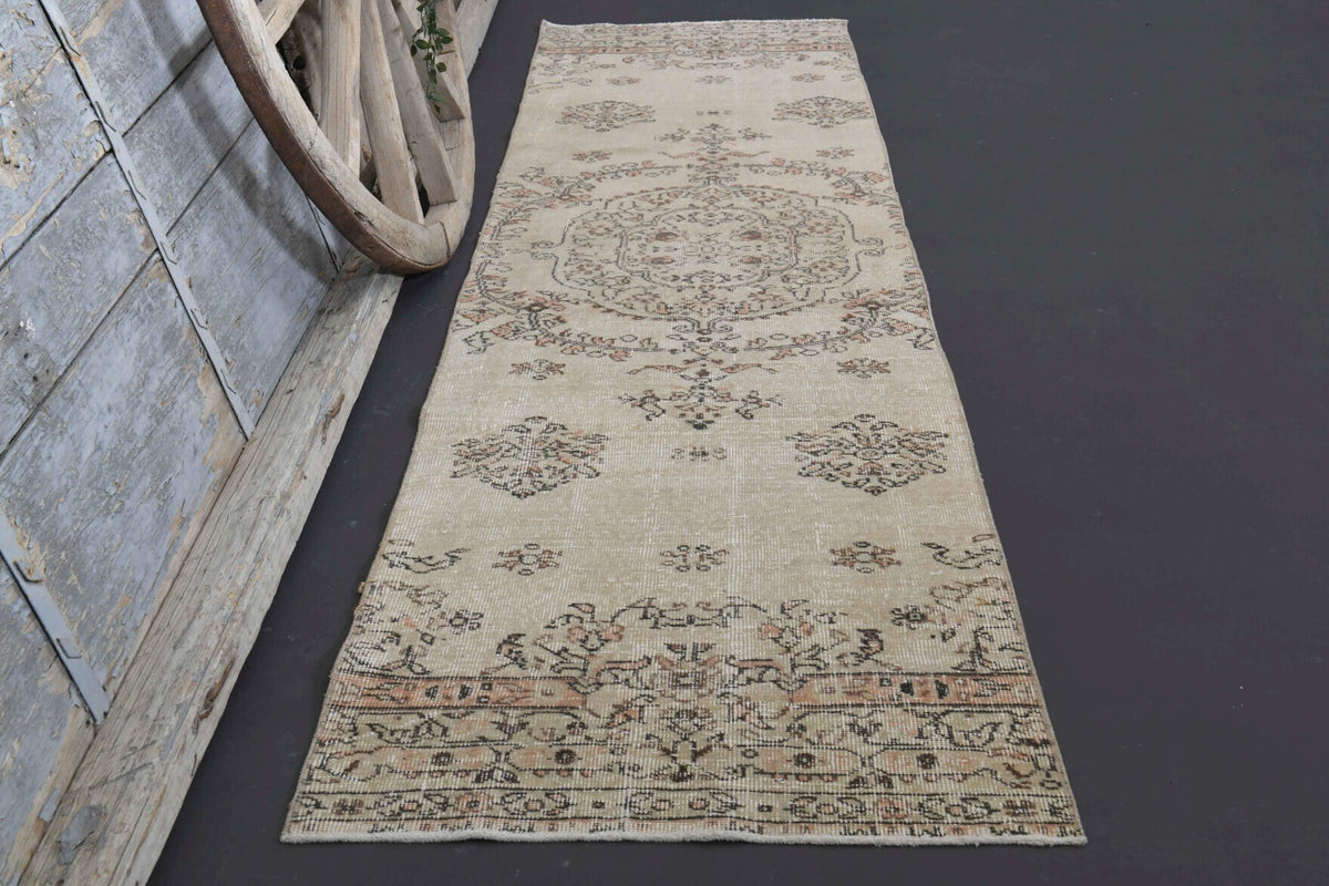 El yapımı vintage yolluk 79x310 cm çiçek desenli desenli yün - detay görünümü