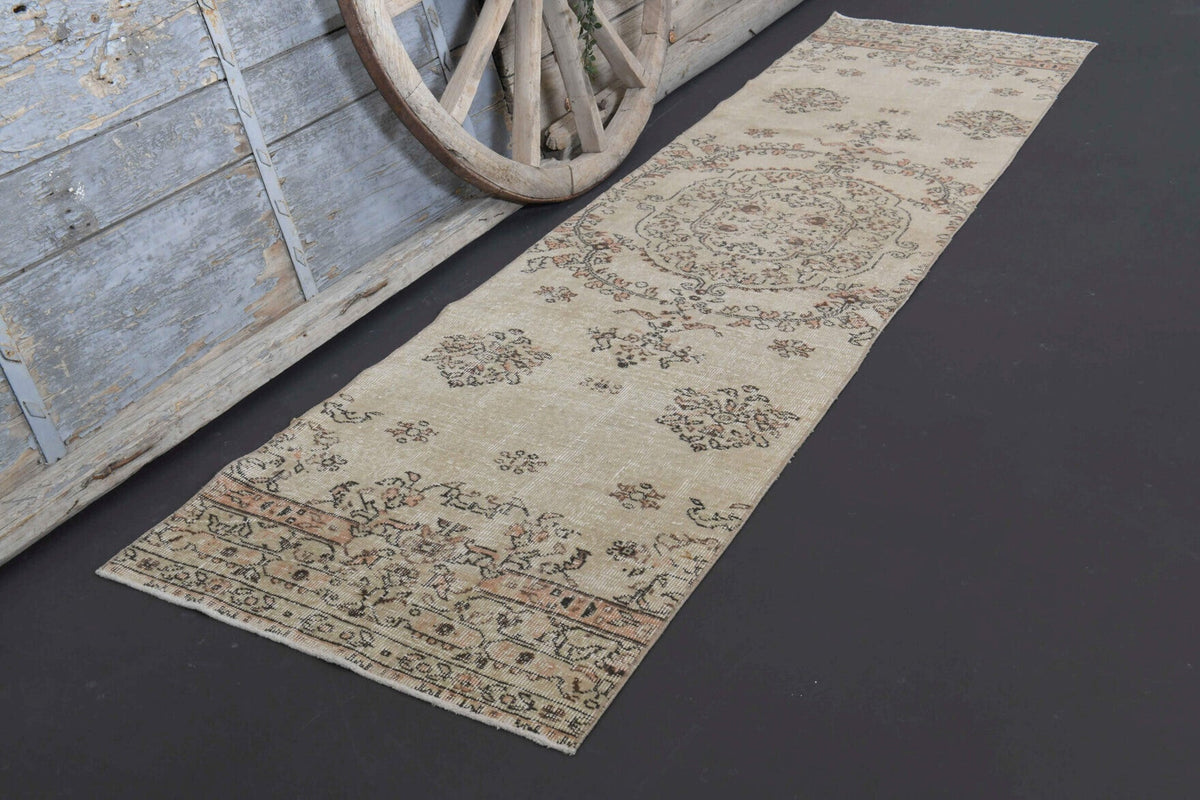 El yapımı vintage yolluk 79x310 cm çiçek desenli desenli yün - yakın çekim doku detayı