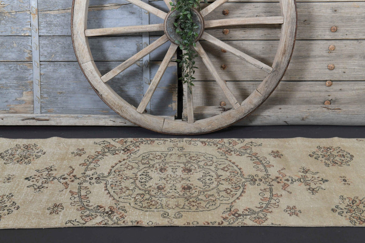 El yapımı vintage yolluk 79x310 cm çiçek desenli desenli yün - desen detayı