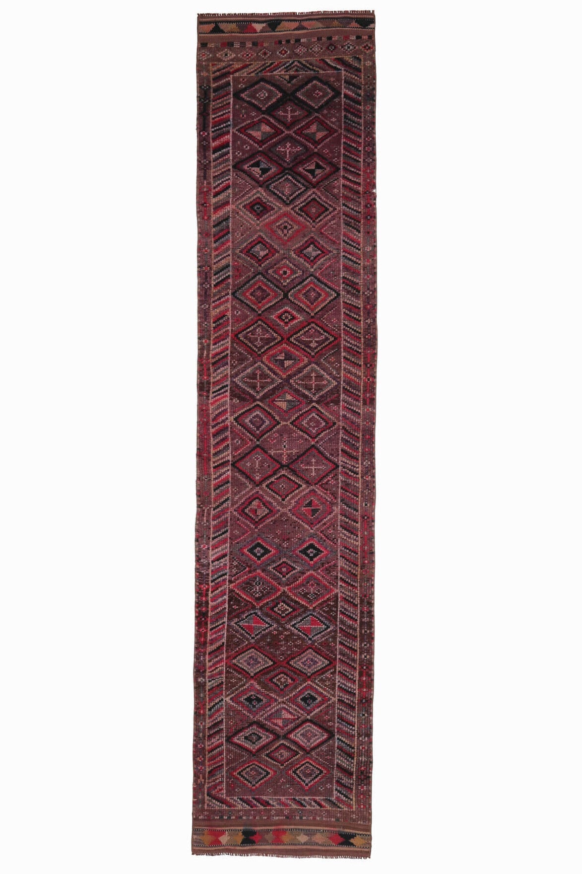El yapımı vintage yolluk 61x366 cm baklava desenli desenli yün