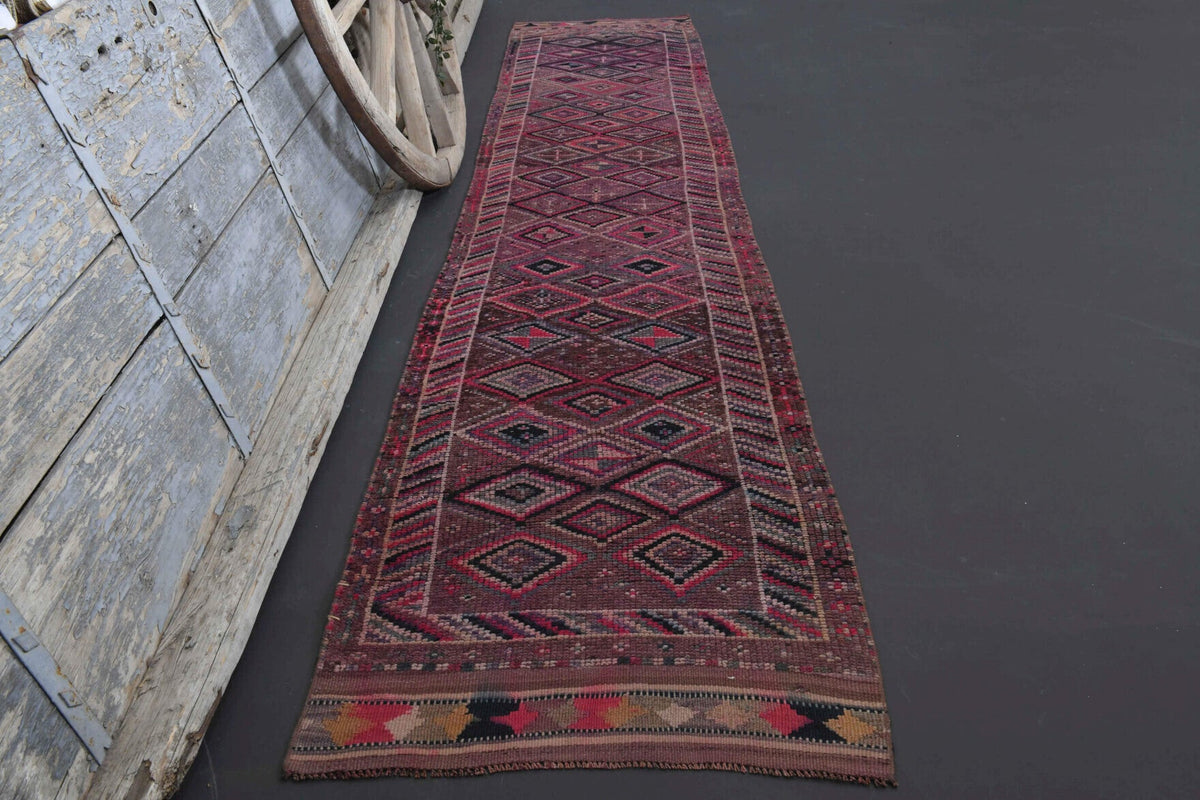 El yapımı vintage yolluk 61x366 cm baklava desenli desenli yün - detay görünümü
