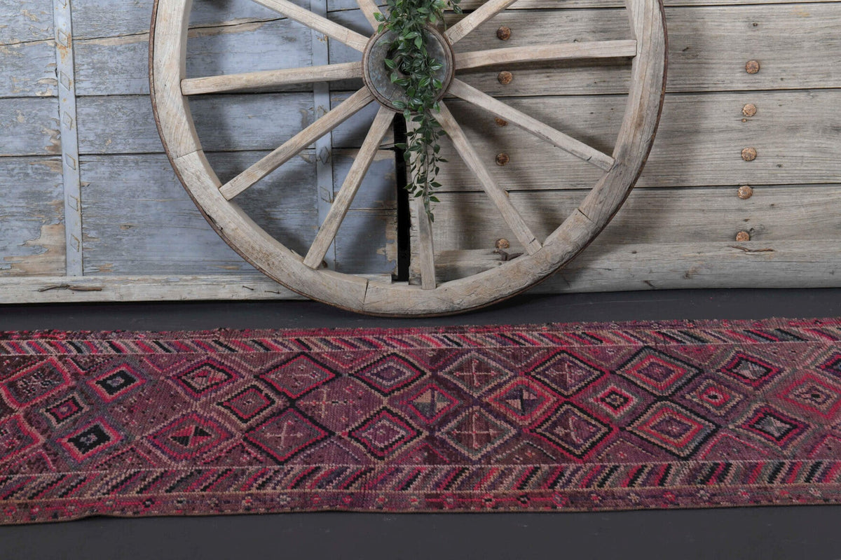 El yapımı vintage yolluk 61x366 cm baklava desenli desenli yün - desen detayı
