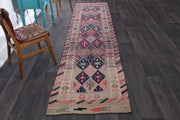 1970'lerden Anadolu kökenli ikat desenli el dokuma vintage yolluk, 82x376 cm