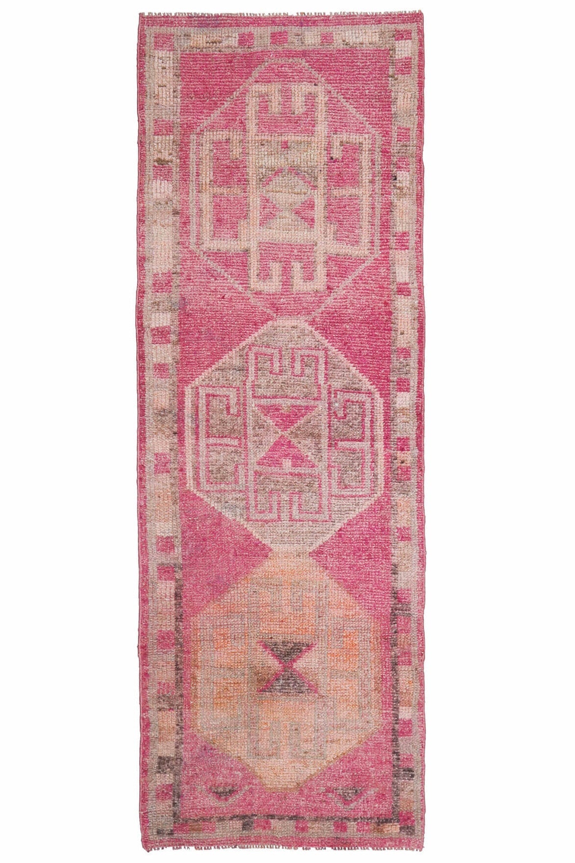 El yapımı vintage yolluk 91x272 cm oryantal desenli yün