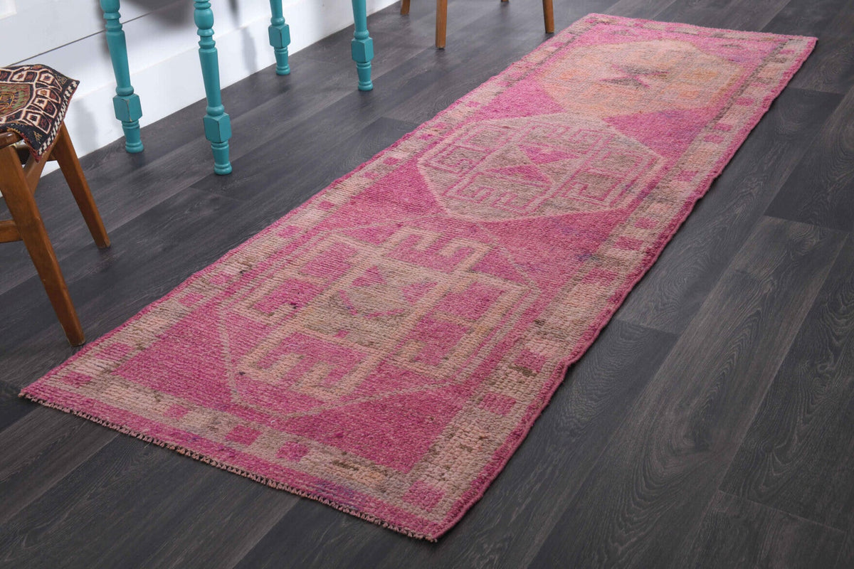El yapımı vintage yolluk 91x272 cm oryantal desenli yün - yakın çekim doku detayı