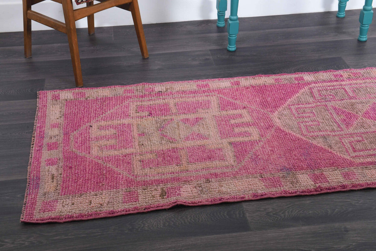 El yapımı vintage yolluk 91x272 cm oryantal desenli yün - kenar ve saçak detayı