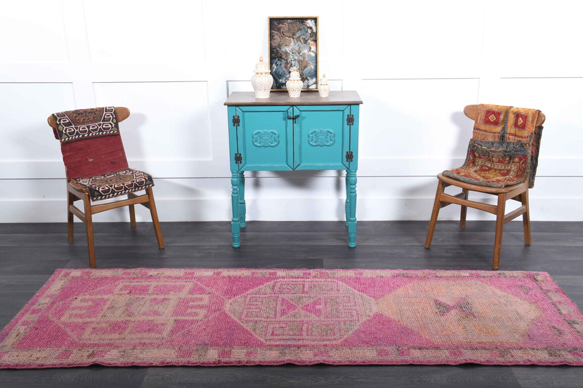 El yapımı vintage yolluk 91x272 cm oryantal desenli yün - desen detayı