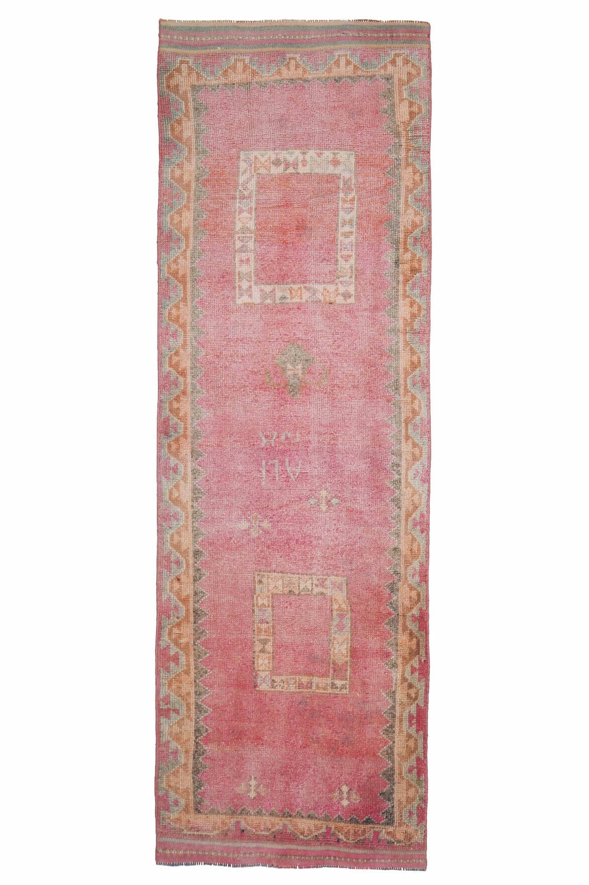 El yapımı vintage yolluk 109x361 cm oryantal desenli yün