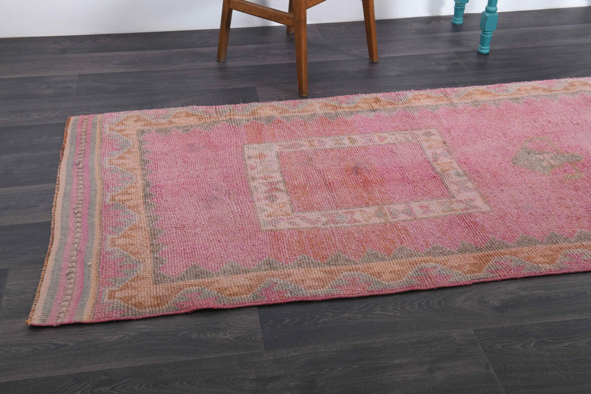 El yapımı vintage yolluk 109x361 cm oryantal desenli yün - kenar ve saçak detayı