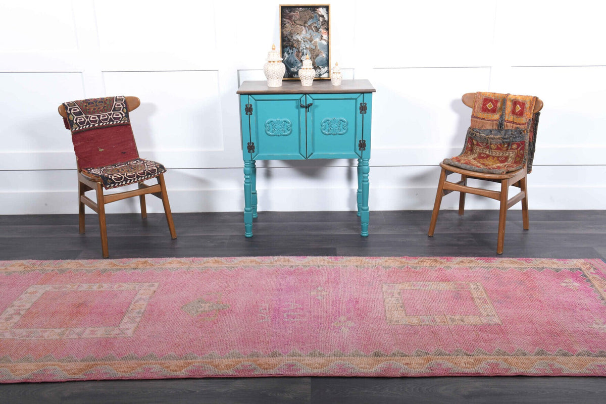 El yapımı vintage yolluk 109x361 cm oryantal desenli yün - desen detayı
