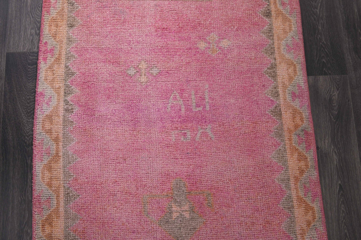 El yapımı vintage yolluk 109x361 cm oryantal desenli yün - üstten görünüm