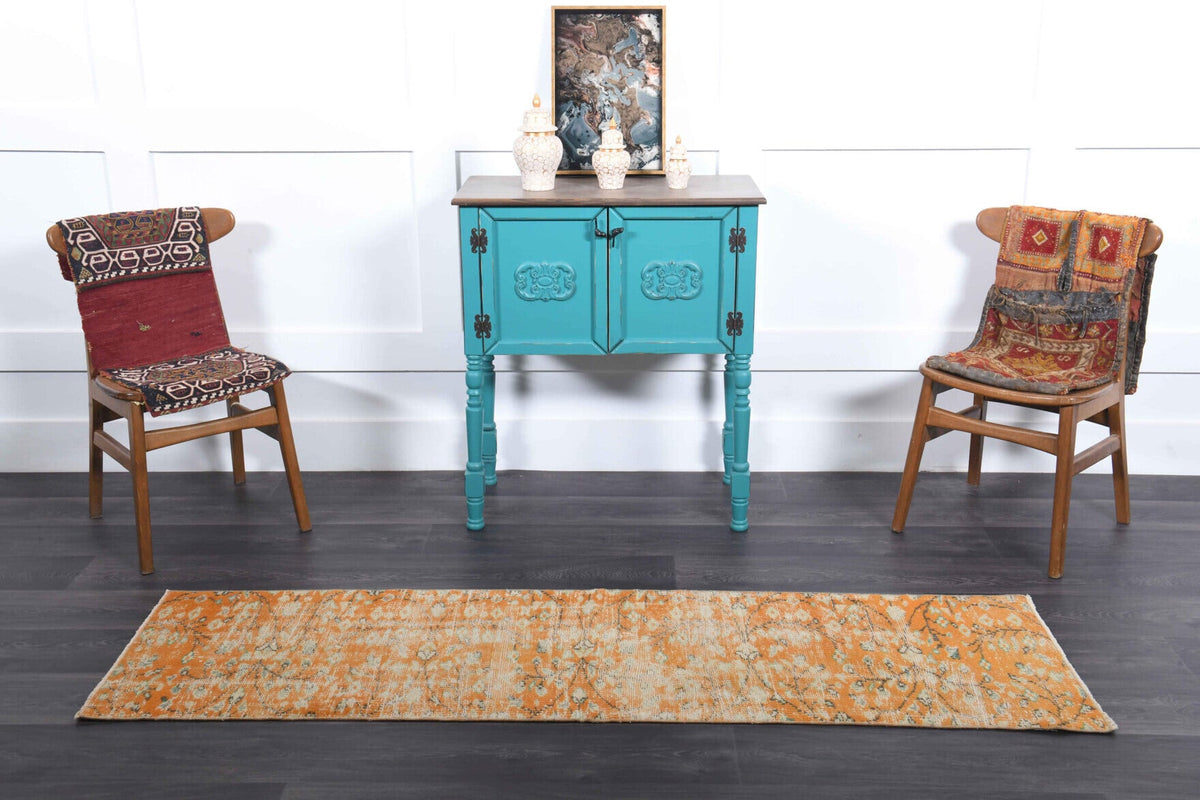 Orange Vintage Oushak Runner Rug