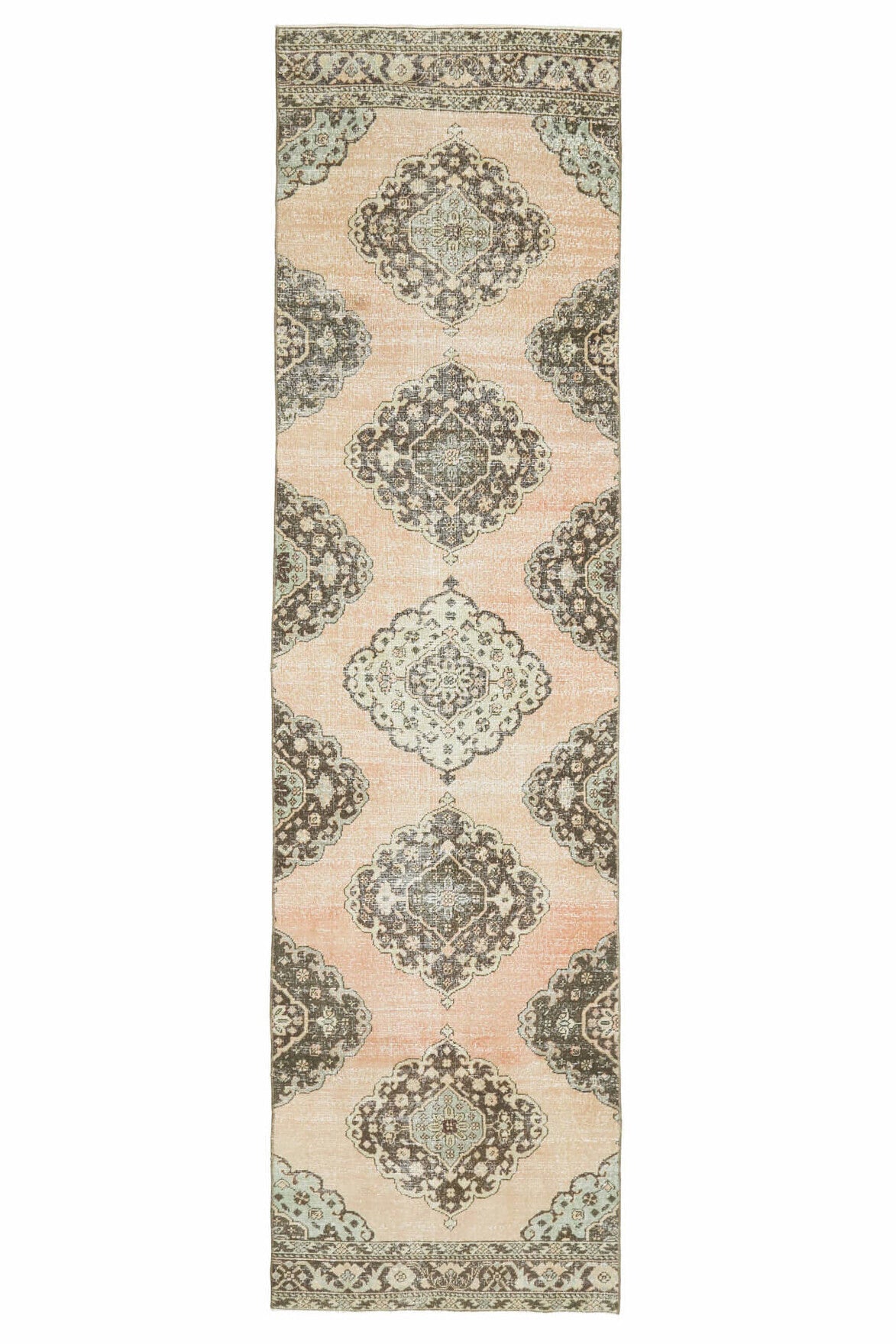 El yapımı vintage yolluk 97x394 cm i̇kat desenli yün