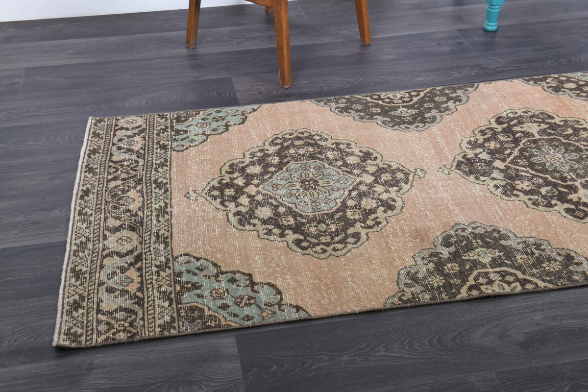 El yapımı vintage yolluk 97x394 cm i̇kat desenli yün - kenar ve saçak detayı