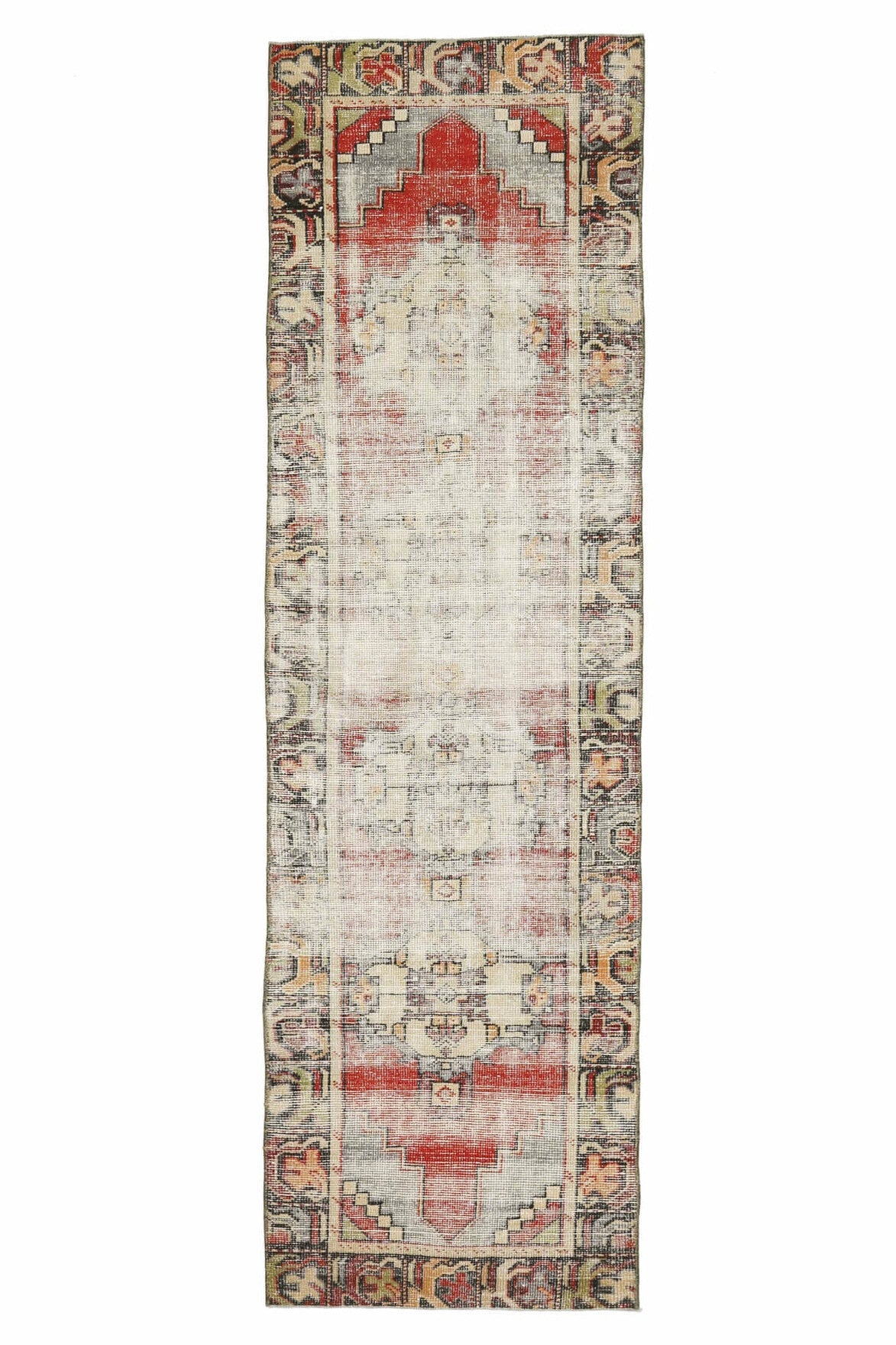 El yapımı vintage yolluk 74x264 cm soyut desenli yün