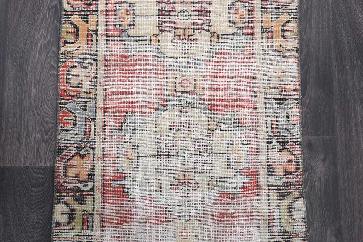 El yapımı vintage yolluk 74x264 cm soyut desenli yün - üstten görünüm