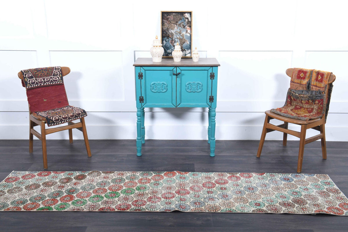 El yapımı vintage yolluk 64x277 cm çiçek desenli desenli yün - desen detayı