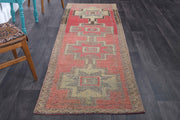 1970'lerden Anadolu kökenli geometrik desenli el dokuma vintage yolluk, 90x293 cm