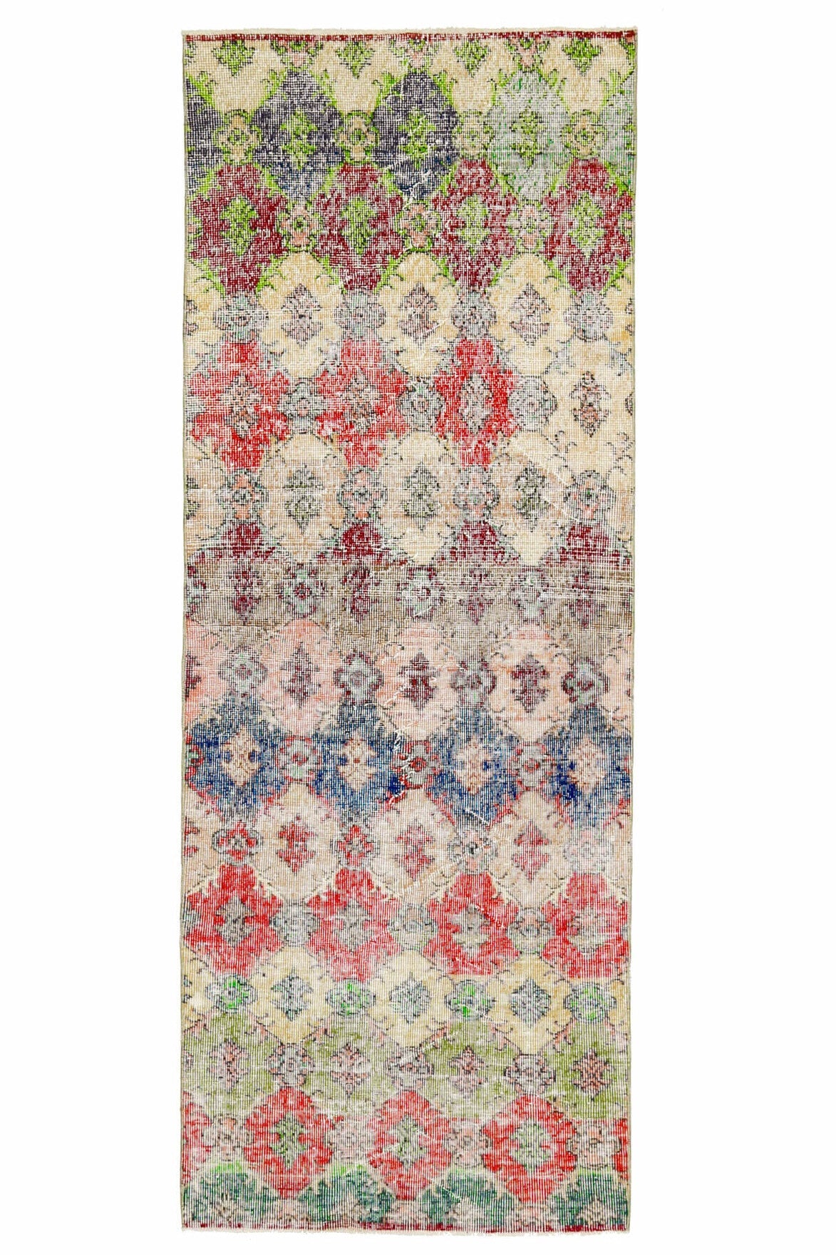 El yapımı vintage yolluk 91x241 cm i̇kat desenli yün