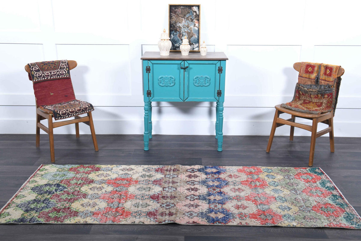 El yapımı vintage yolluk 91x241 cm i̇kat desenli yün - desen detayı