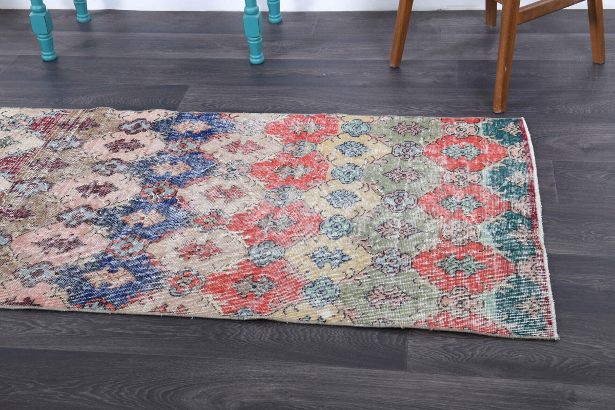 El yapımı vintage yolluk 91x241 cm i̇kat desenli yün - mekan görünümü
