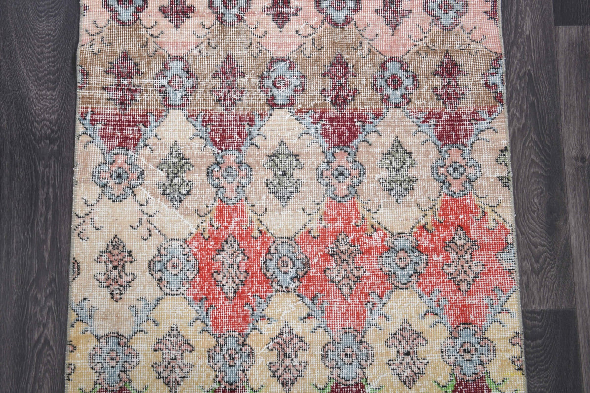 El yapımı vintage yolluk 91x241 cm i̇kat desenli yün - üstten görünüm