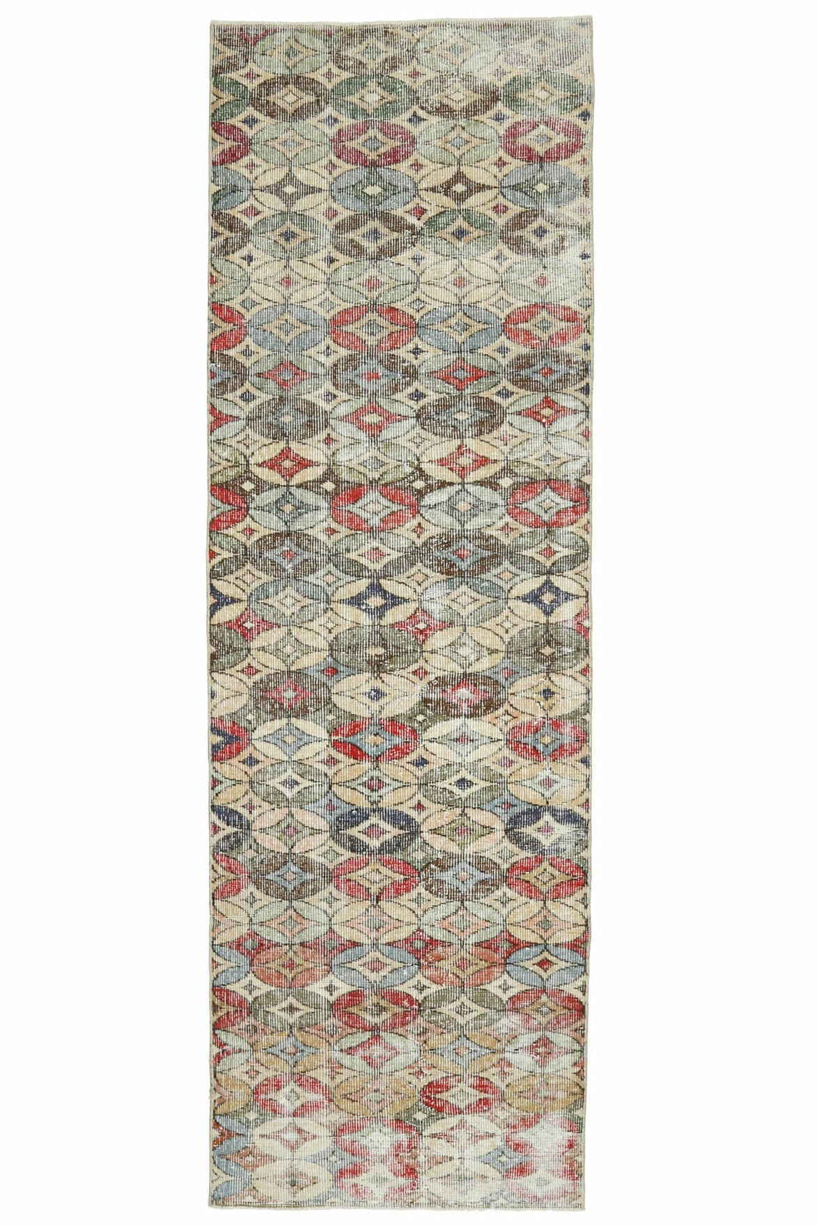 El yapımı vintage yolluk 86x272 cm kareli desenli yün
