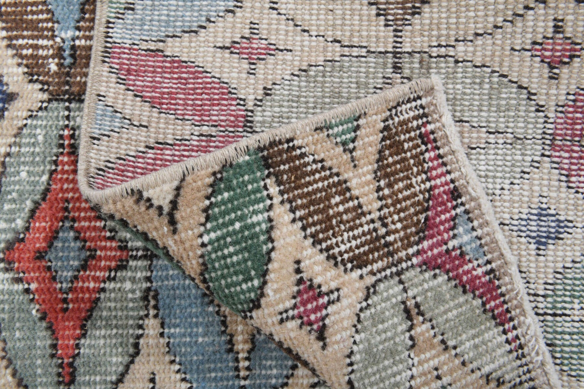 El yapımı vintage yolluk 86x272 cm kareli desenli yün - farklı açıdan görünüm