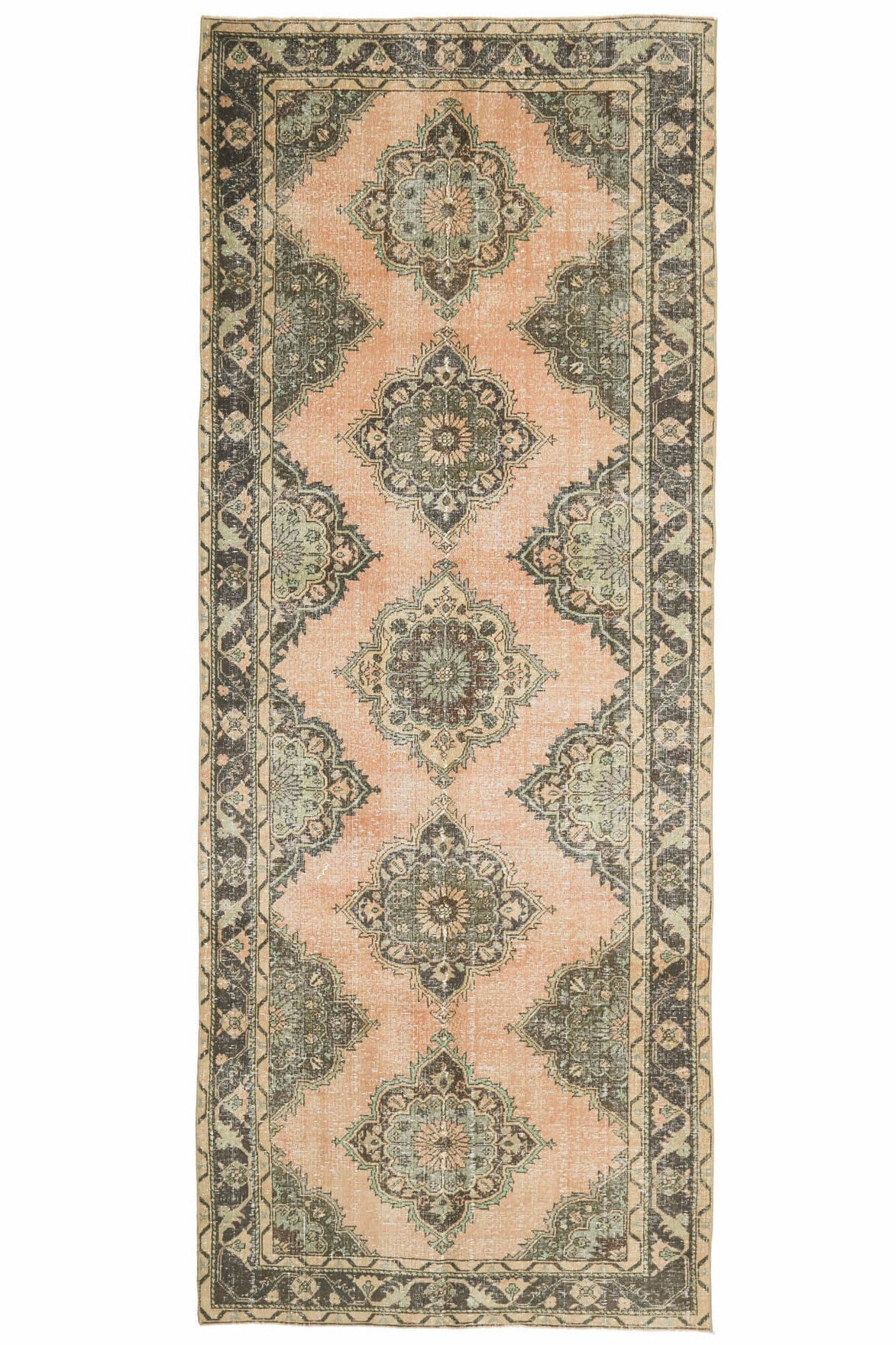 El yapımı vintage yolluk 147x381 cm tribal desenli yün - farklı açıdan görünüm