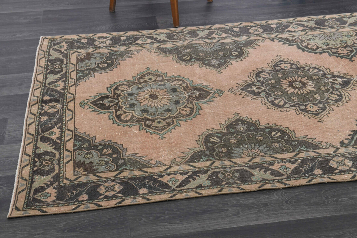 El yapımı vintage yolluk 147x381 cm tribal desenli yün - kenar ve saçak detayı