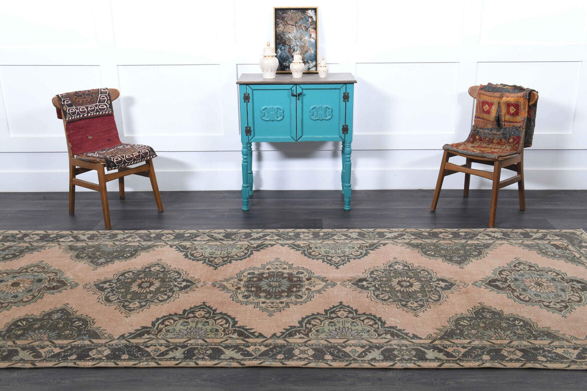 El yapımı vintage yolluk 147x381 cm tribal desenli yün - desen detayı