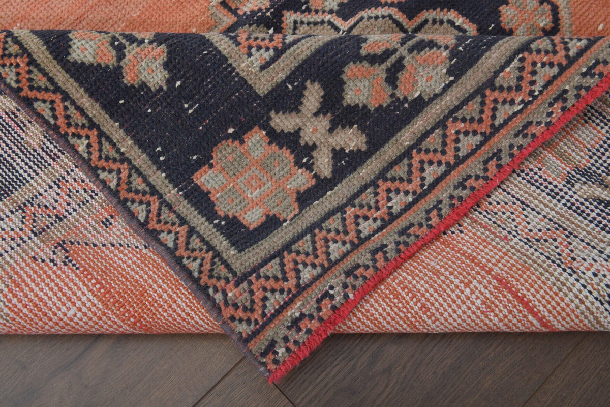 El yapımı vintage yolluk 132x340 cm oryantal desenli yün - üstten görünüm
