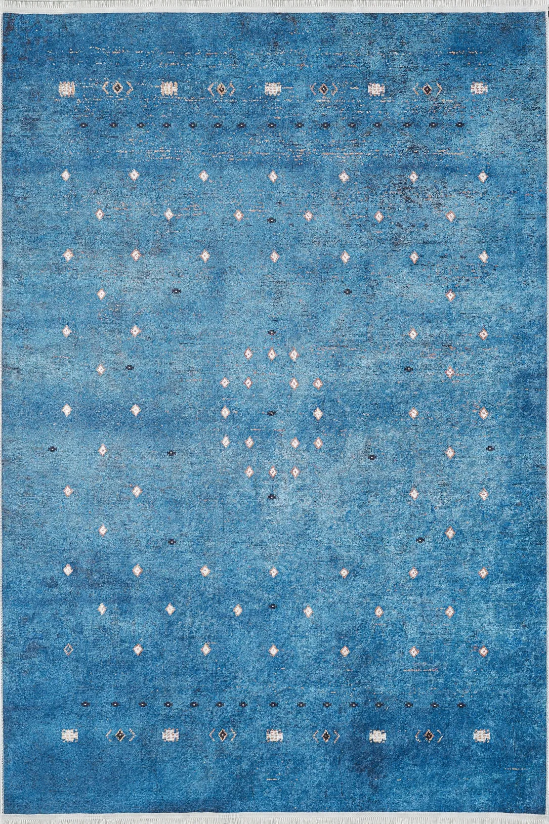 Mavi Minimal Geometrik Desenli Kilim Halı