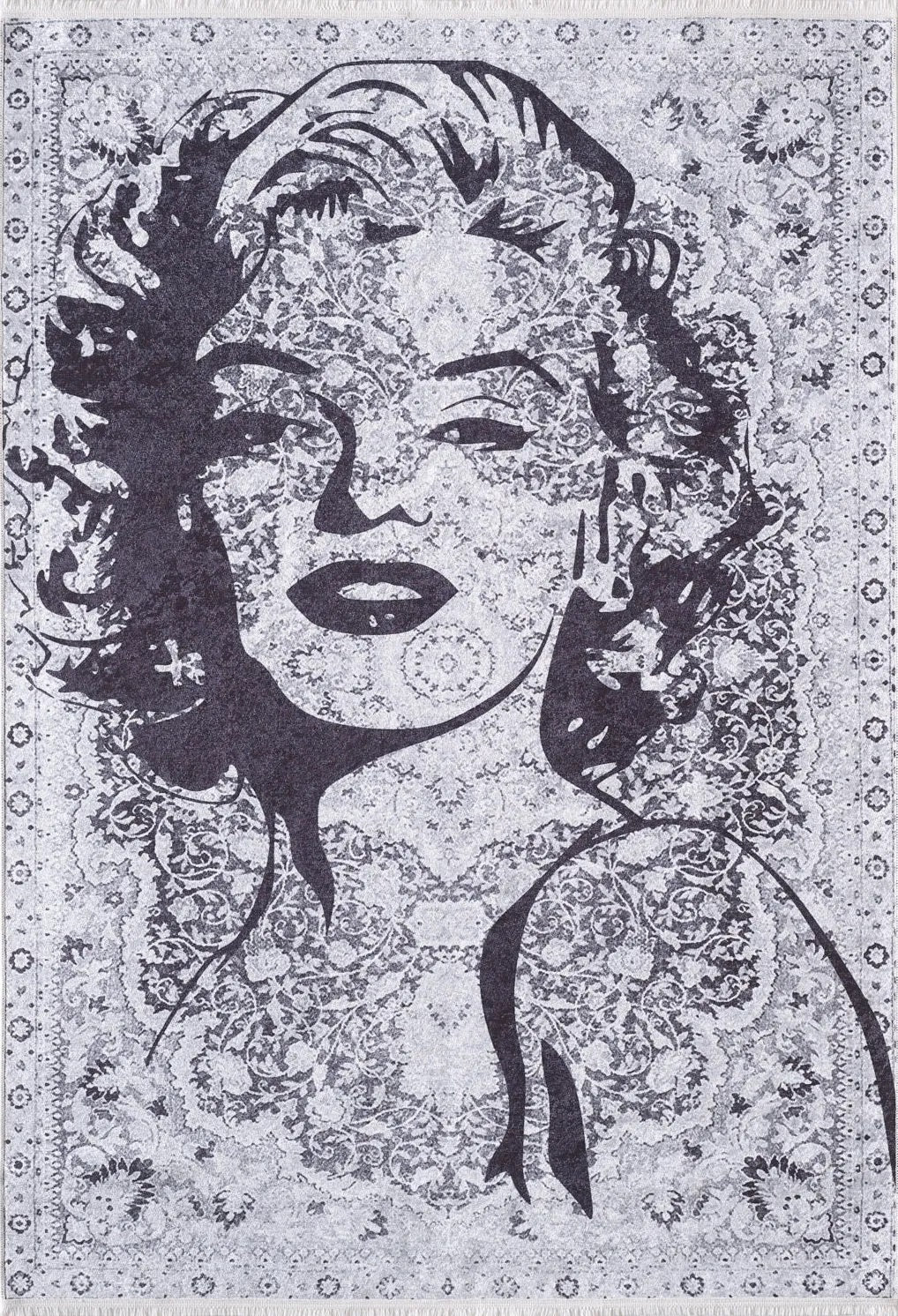 Siyah Beyaz Marilyn Monroe Portreli Sanatsal Tasarım Halı