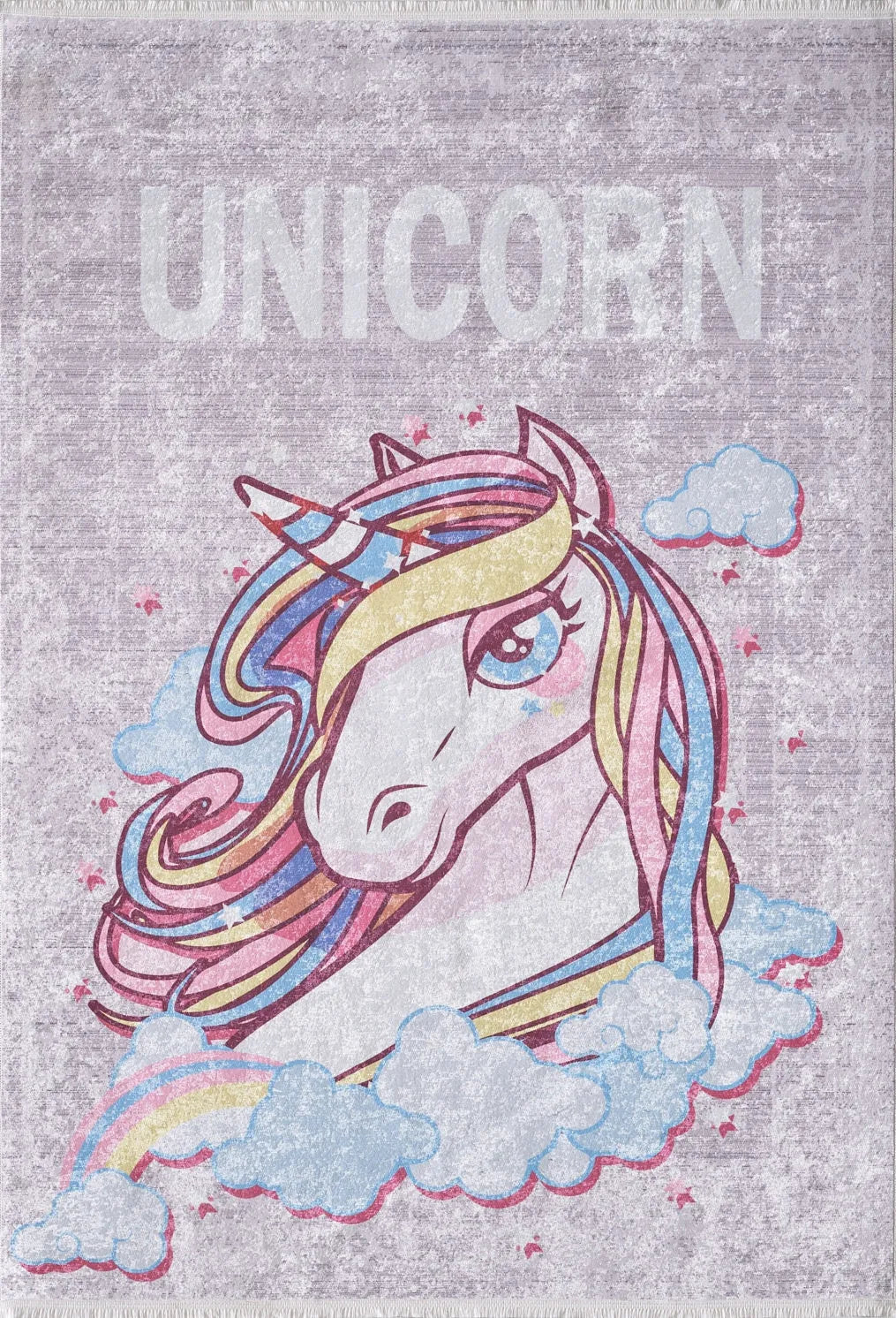 Pastel Unicorn ve Gökkuşağı Desenli Çocuk Odası Halısı