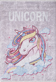 Pastel Unicorn ve Gökkuşağı Desenli Çocuk Odası Halısı