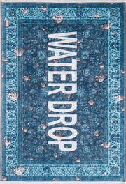 Mavi "WATER DROP" Yazılı Modern Halı
