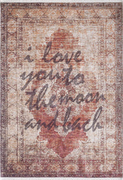 Kiremit "I Love You To The Moon And Back" Yazılı Vintage Halı