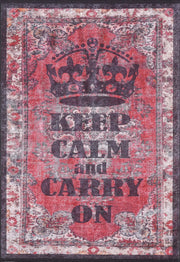Kırmızı "Keep Calm and Carry On" Yazılı Vintage Halı