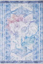 Mavi Fil ve Mandala Desenli Etnik Halı
