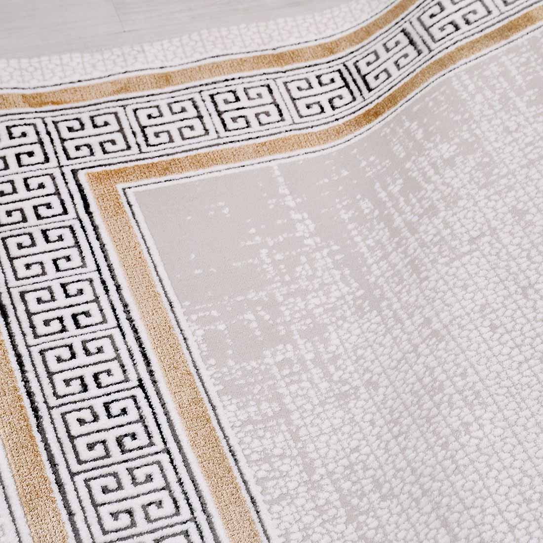 Gri ve Hardal Çerçeveli Modern Yunan Anahtarı Deseni Halı