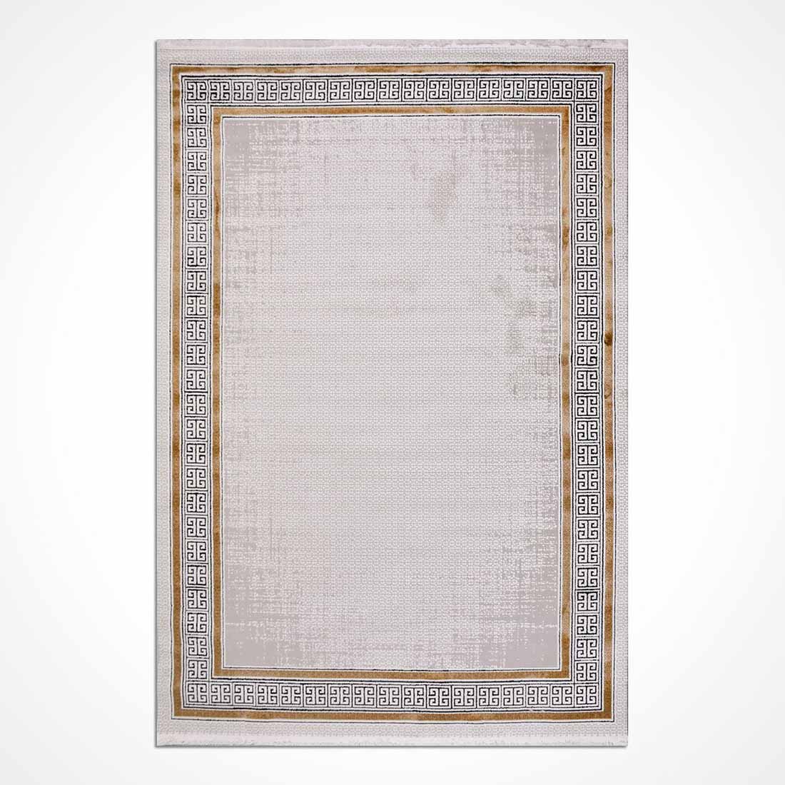 Gri ve Hardal Çerçeveli Modern Yunan Anahtarı Deseni Halı