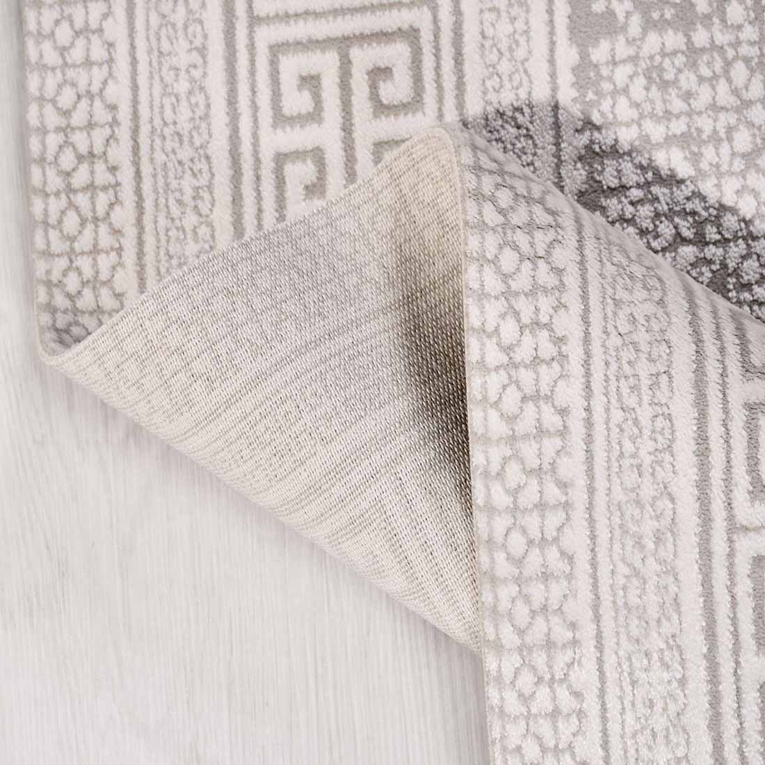 Açık Gri Çerçeveli Geometrik Yunan Anahtarı Deseni Halı
