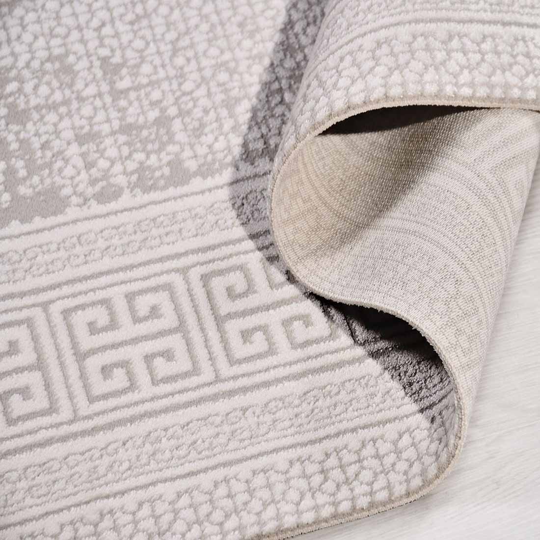 Açık Gri Çerçeveli Geometrik Yunan Anahtarı Deseni Halı
