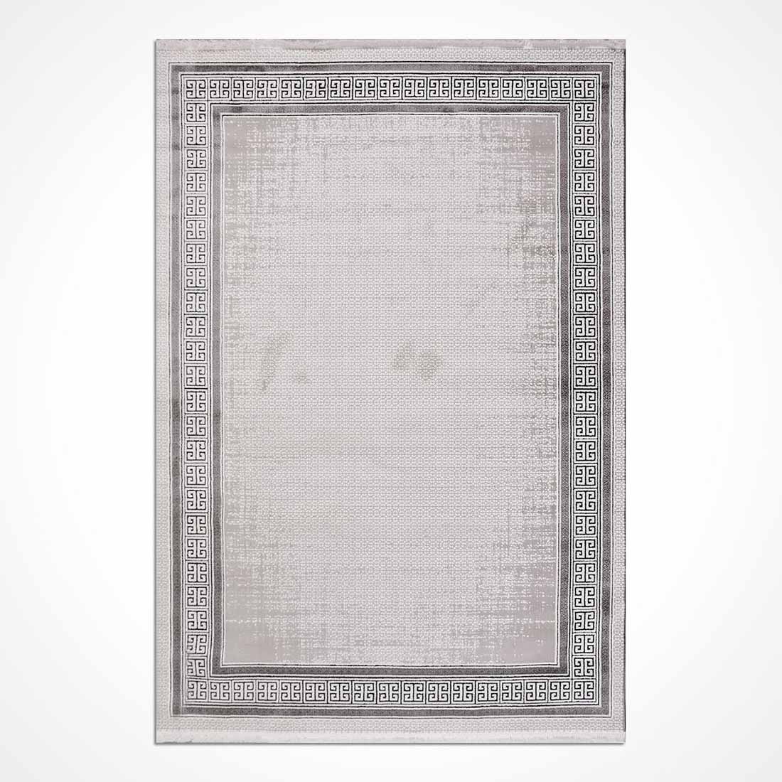 Gri Çerçeveli Yunan Anahtarı Desenli Modern Halı
