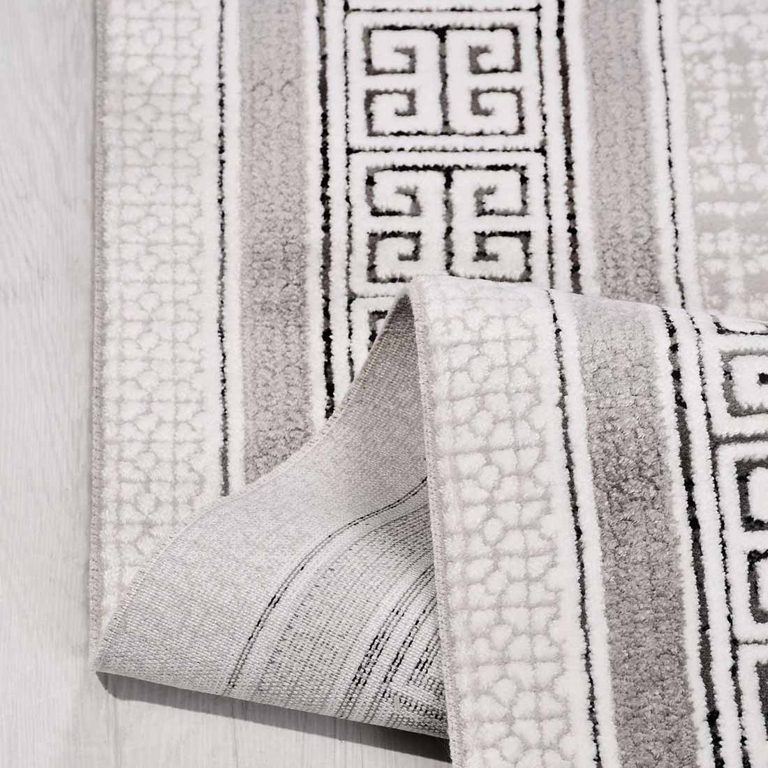 Gri Çerçeveli Yunan Anahtarı Desenli Modern Halı