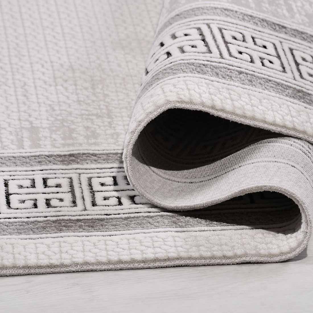 Gri Çerçeveli Yunan Anahtarı Desenli Modern Halı