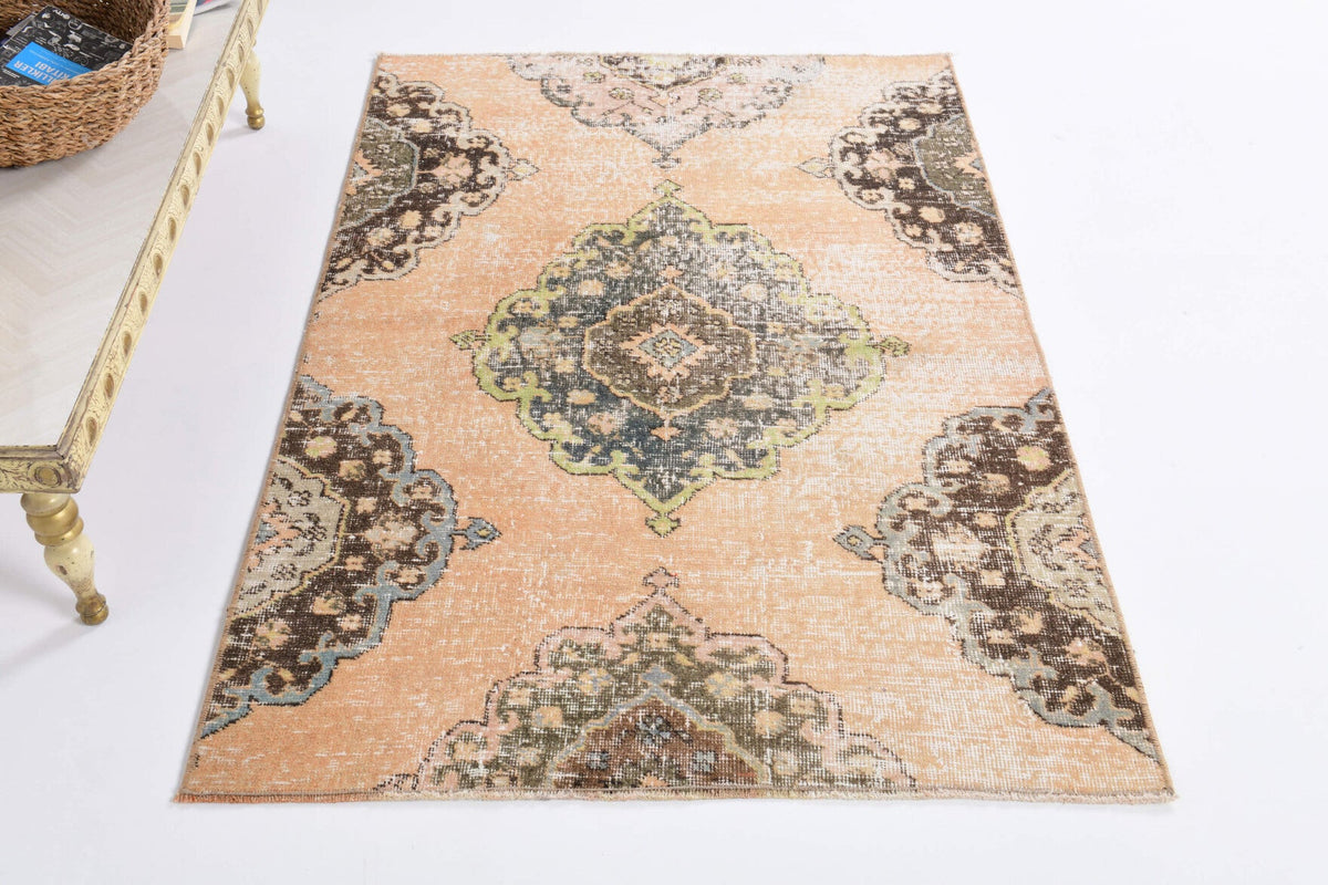 El yapımı vintage halı 91x122 cm oryantal desenli yün - detay görünümü